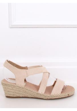 Semišové dámske sandále béžovej farby s klinovým opätkom