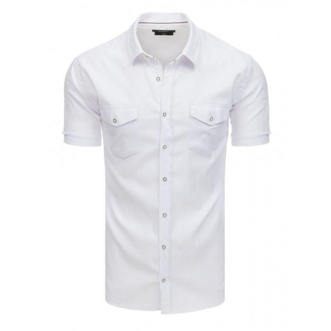 Pánska módna košeľa s klasickým golierom v bielej farbe