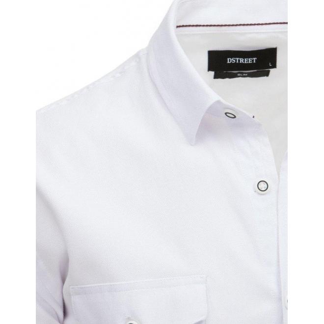 Pánska módna košeľa s klasickým golierom v bielej farbe