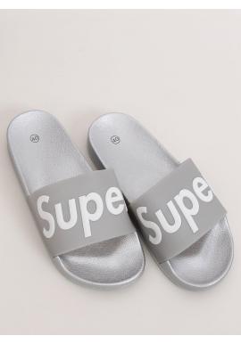 Gumené dámske šľapky sivo-striebornej farby s nápisom SUPER