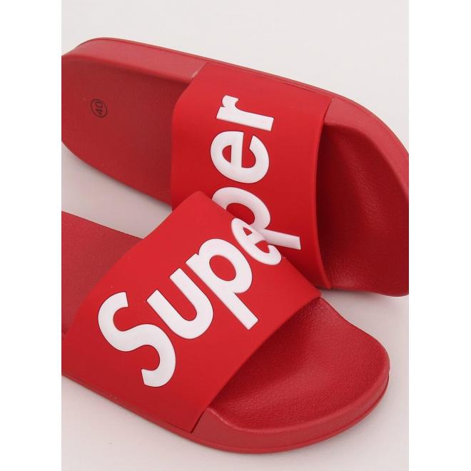Červené gumené šľapky s nápisom SUPER pre dámy