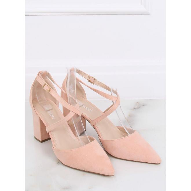 Ružové semišové sandále na stabilnom podpätku pre dámy