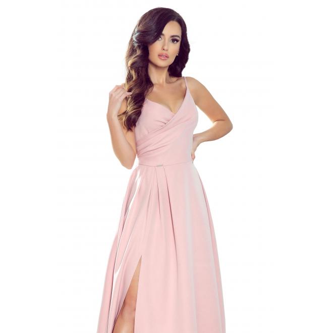 Maxi dámske šaty práškovo ružovej farby na ramienka