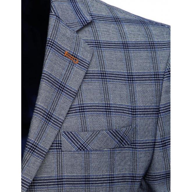 Sivé jednoradové sako s kockovaným vzorom pre pánov