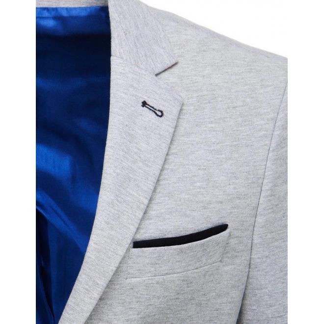 Pánske neformálne sako so záplatami na lakťoch v sivej farbe