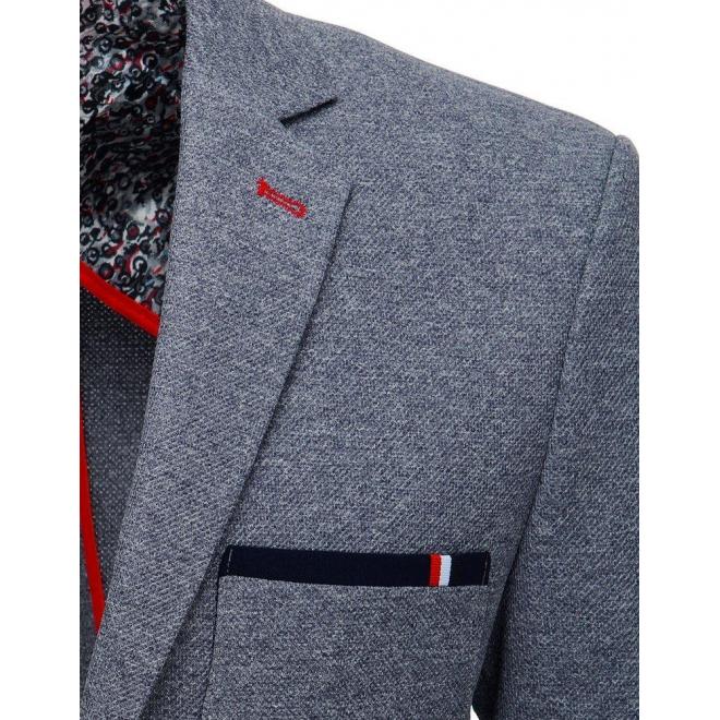 Sivé neformálne sako so záplatami na lakťoch pre pánov