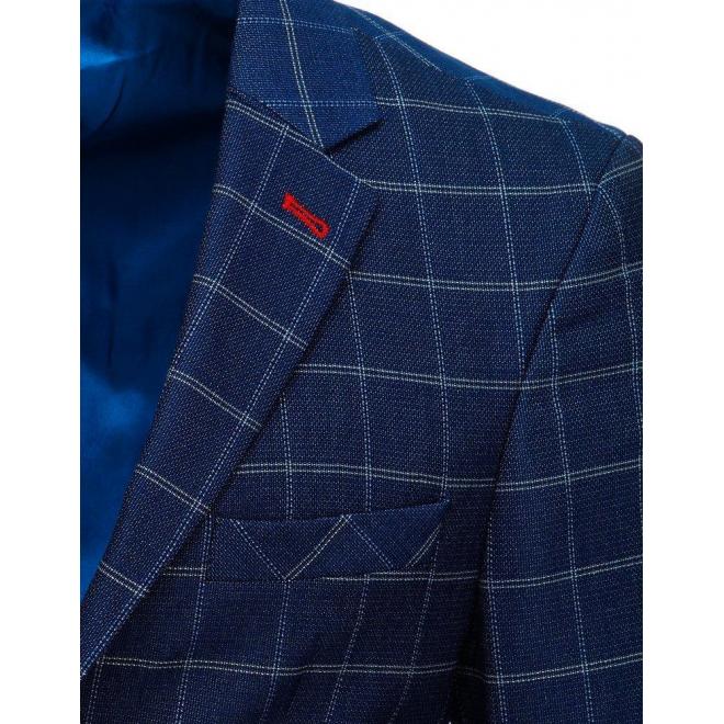 Pánske jednoradové sako s kockovaným vzorom v tmavomodrej farbe
