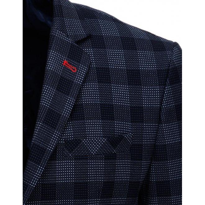 Tmavomodré jednoradové sako s kockovaným vzorom pre pánov