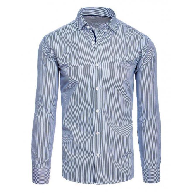 Pásikavá pánska košeľa modro-bielej farby s dlhým rukávom