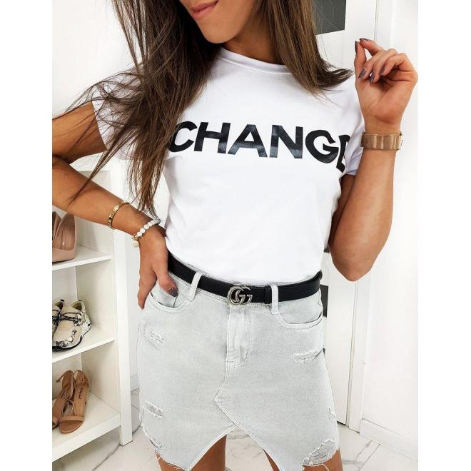Dámske štýlové tričko s nápisom Change v bielej farbe