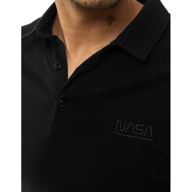 Čierna jednofarebná polokošeľa s výšivkou NASA pre pánov