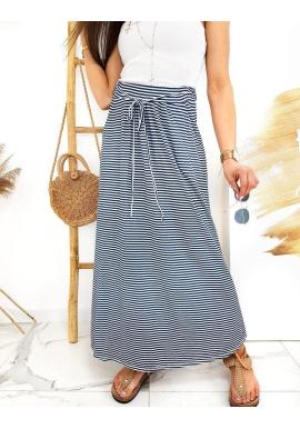 Dlhá dámska sukňa modro-bielej farby s pásikmi
