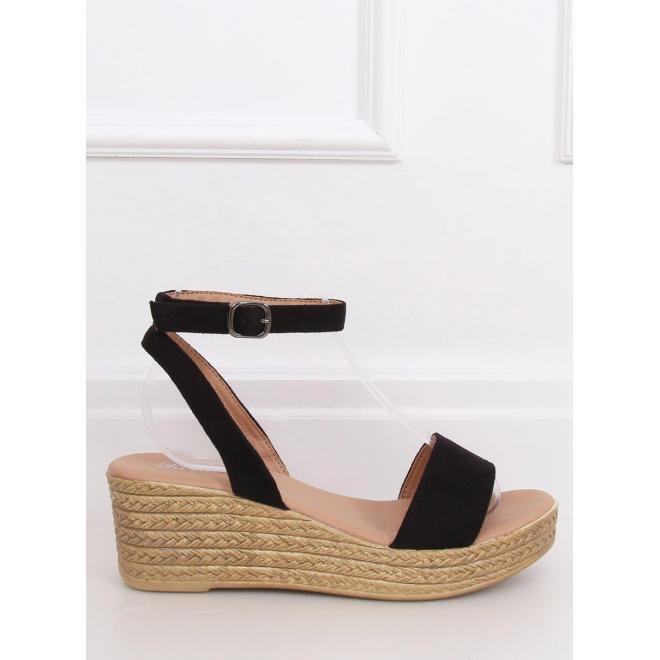 Čierne semišové sandále s klinovým podpätkom pre dámy