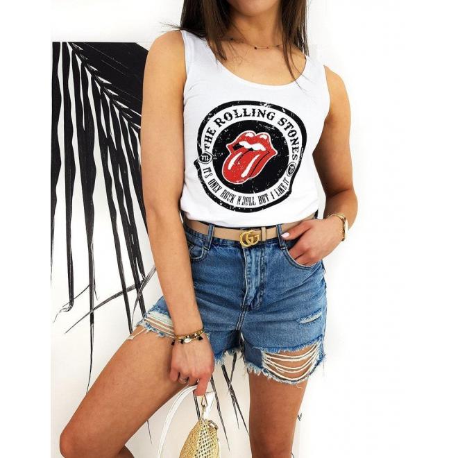 Biele štýlové tričko s potlačou The Rolling Stones pre dámy