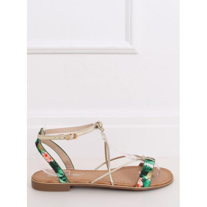 Zelené módne sandále so zlatými pásikmi pre dámy