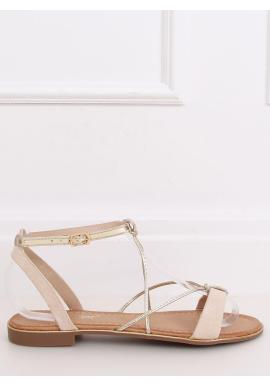 Módne dámske sandále béžovej farby so zlatými pásikmi