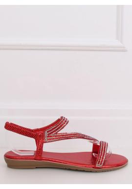 Dámske asymetrické sandále s kamienkami v červenej farbe