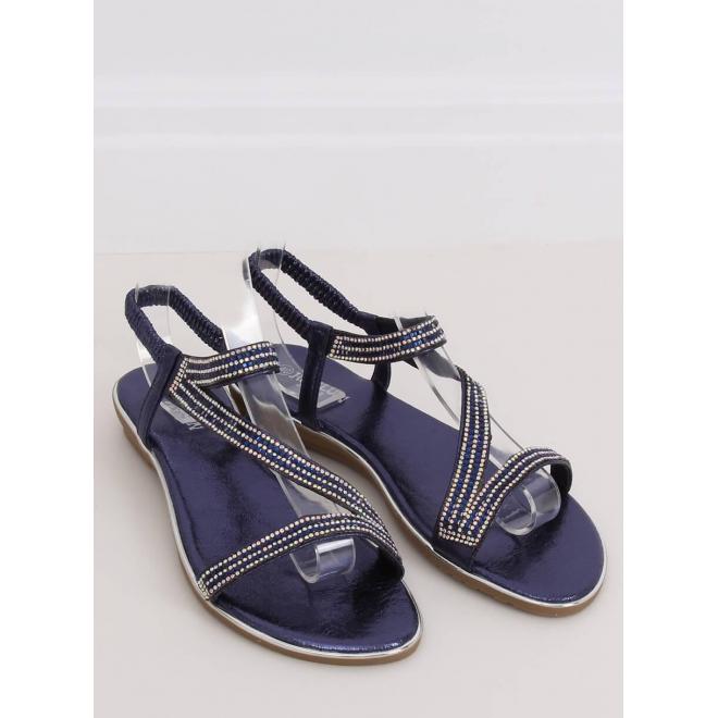Asymetrické dámske sandále tmavomodrej farby s kamienkami