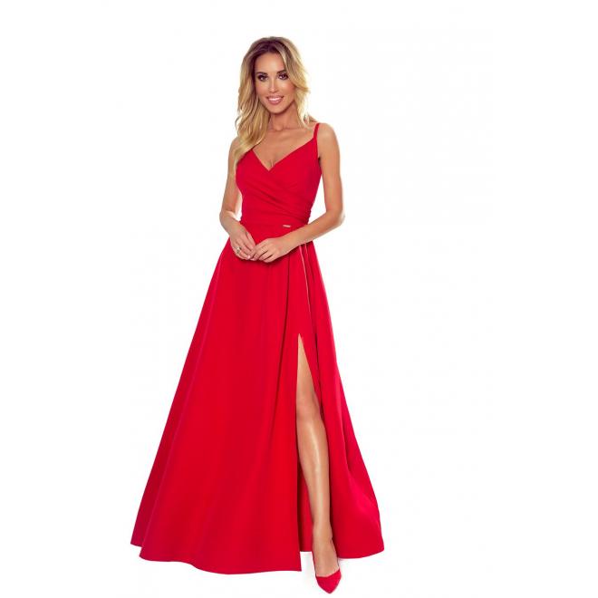Červené maxi šaty na ramienka pre dámy