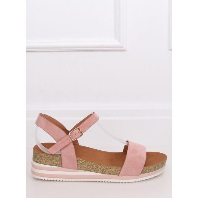Dámske semišové sandále s klinovým podpätkom v ružovej farbe