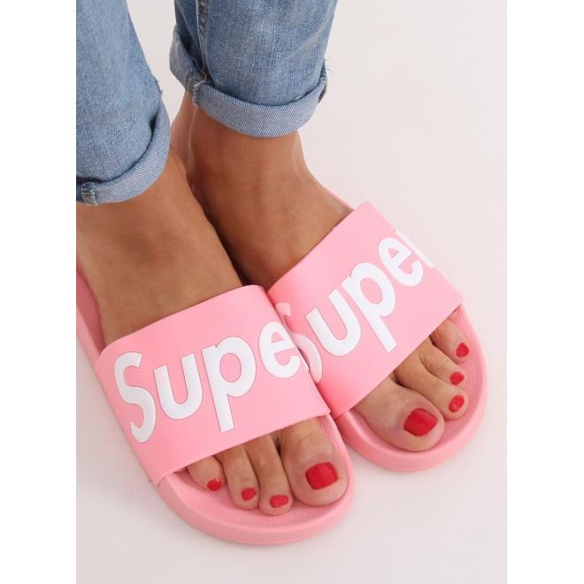 Ružové gumené šľapky s nápisom SUPER pre dámy