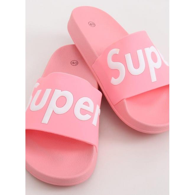 Ružové gumené šľapky s nápisom SUPER pre dámy