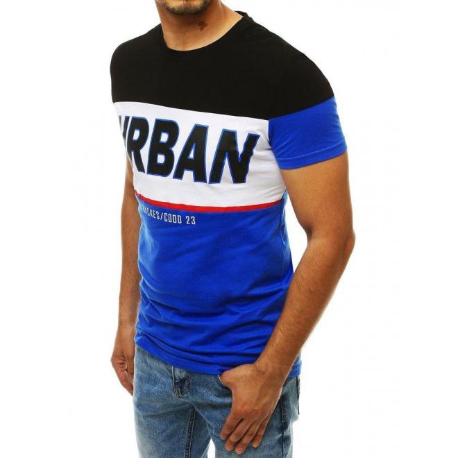 Bavlnené pánske tričko modro-čiernej farby s potlačou