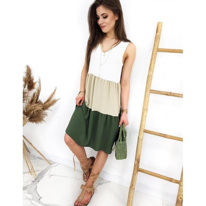Letné dámske šaty zeleno-bielej farby bez rukávov