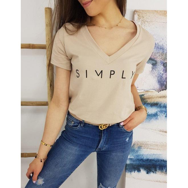 Béžové klasické tričko s nápisom SIMPLY pre dámy