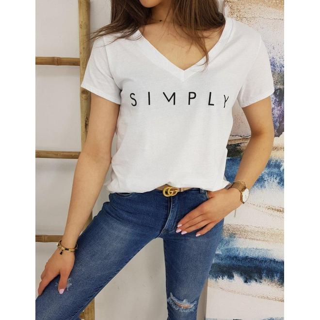 Klasické dámske tričko bielej farby s nápisom SIMPLY