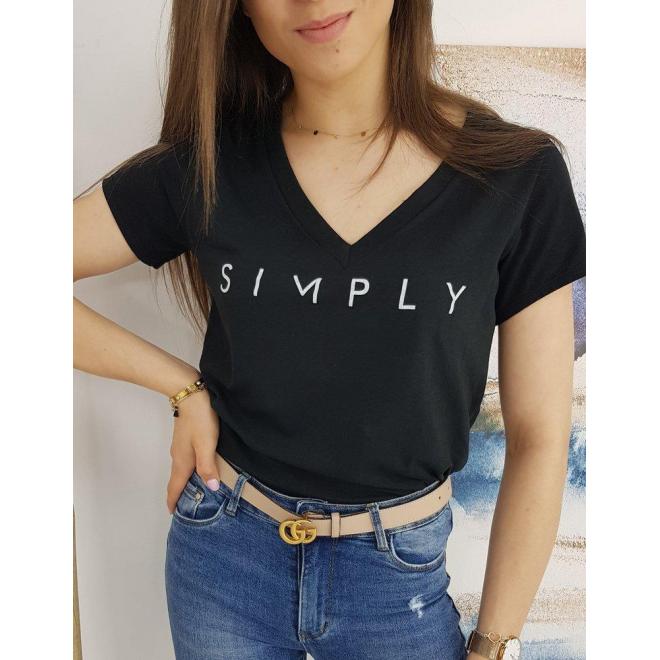 Dámske klasické tričko s nápisom SIMPLY v čiernej farbe