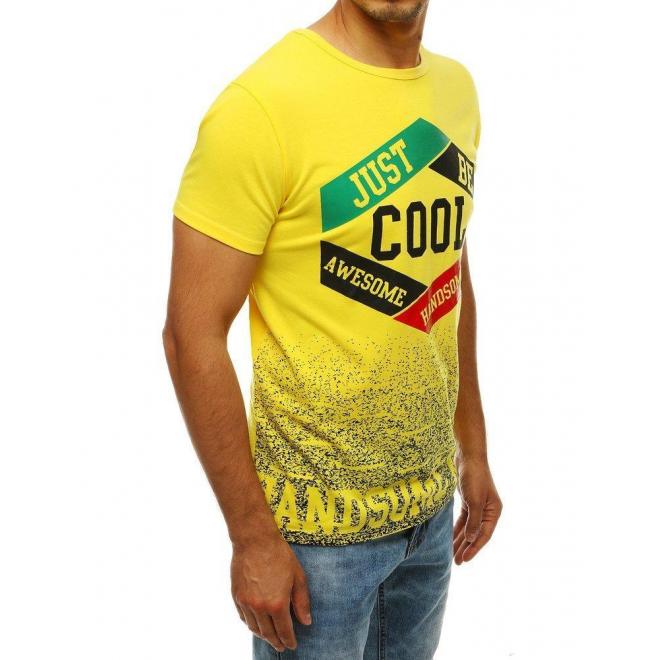 Klasické pánske tričko žltej farby so štýlovou potlačou