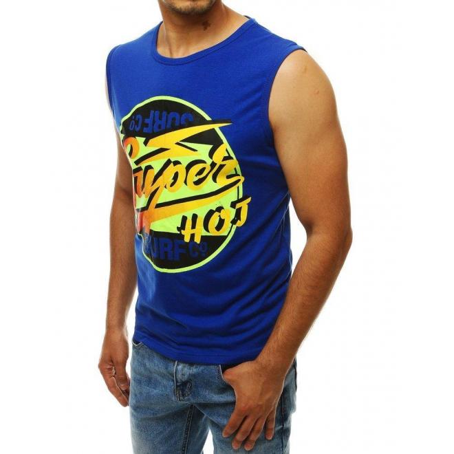 Letné pánske tričko modrej farby s farebnou potlačou