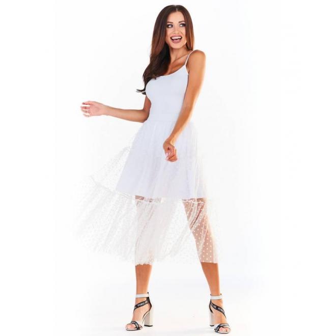 Dámska tylová sukňa s bodkami v bielej farbe