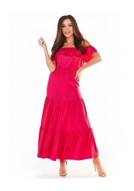 Dlhé dámske šaty ružovej farby s volánmi