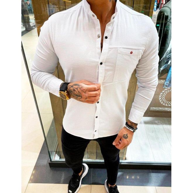 Štýlová pánska košeľa bielej farby s dlhým rukávom
