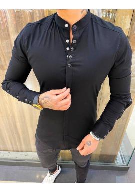 Módna pánska košeľa čiernej farby s dlhým rukávom