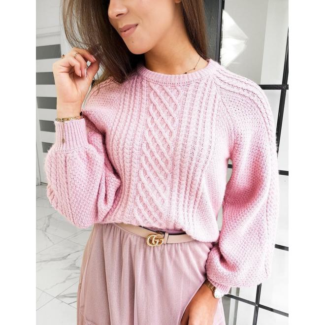 Dámsky módny sveter s nafúknutými rukávmi v ružovej farbe
