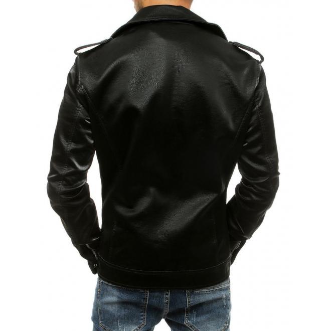 Pánska kožená bunda s asymetrickým zipsom v čiernej farbe