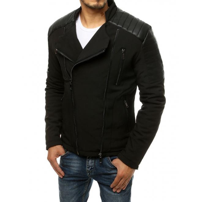 Pánska prechodná bunda s koženými vložkami v čiernej farbe
