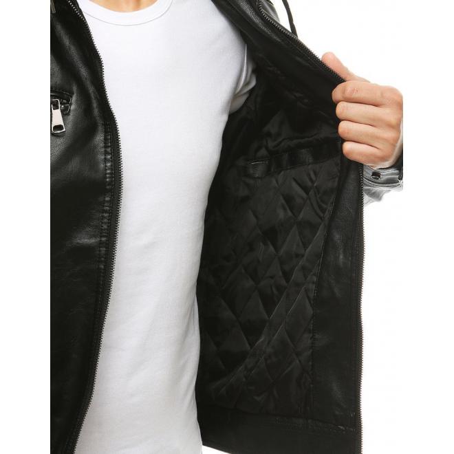 Kožená pánska bunda čiernej farby s odopínacou kapucňou