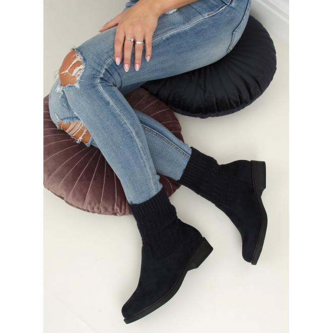 Tmavomodré semišové topánky so svetrovým zvrškom pre dámy