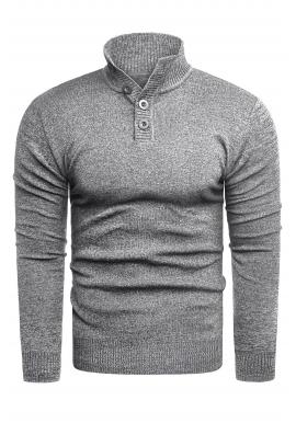 Sivý módny sveter so zapínaným výstrihom pre pánov