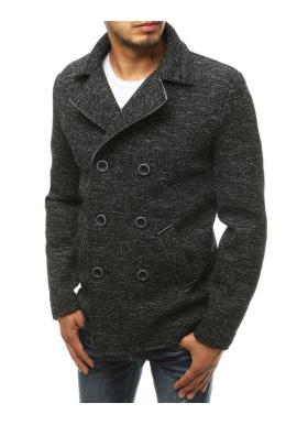 Dvojradový pánsky kabát čiernej farby s melanžovým vzorom