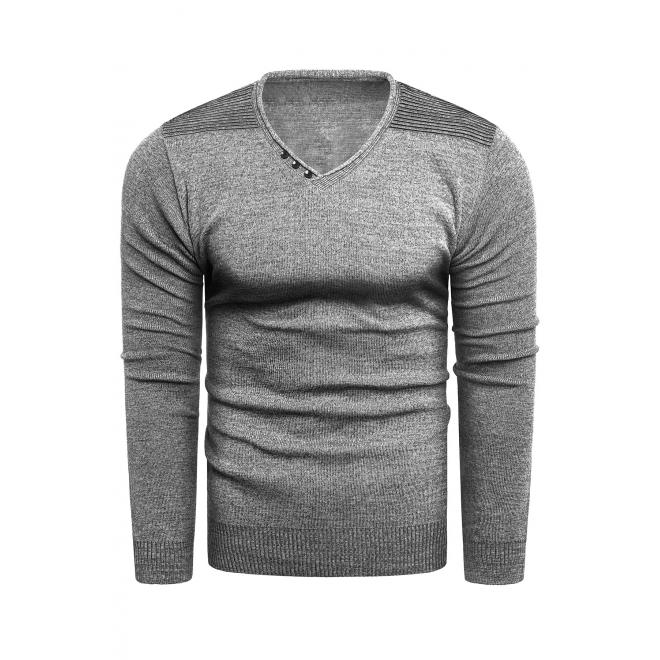 Pánsky módny sveter s výstrihom do V v sivej farbe
