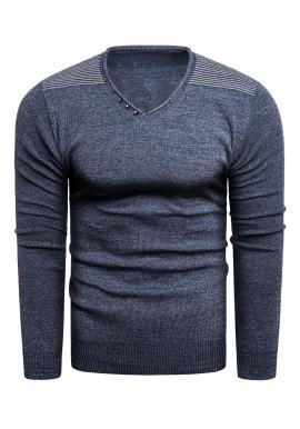 Pánsky módny sveter s výstrihom do V v tmavomodrej farbe