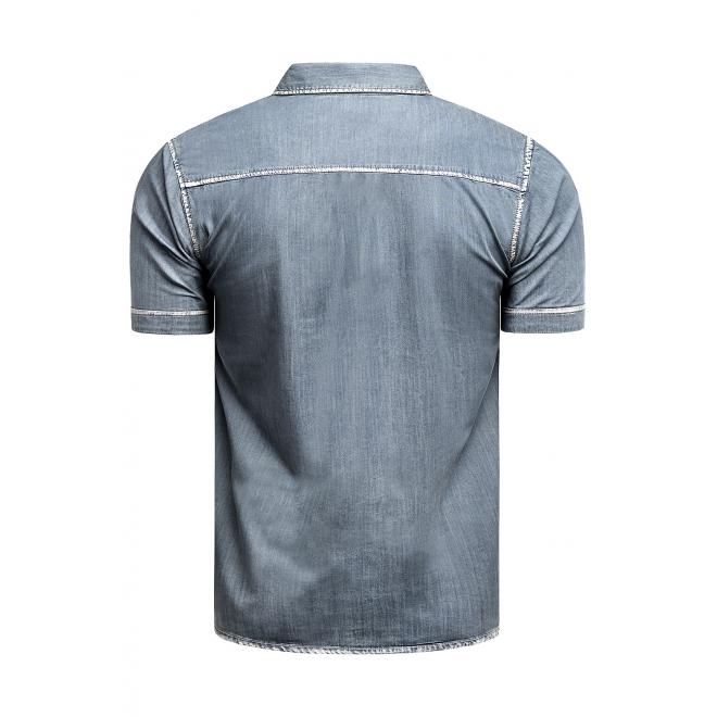 Rifľová pánska košeľa modrej farby s kontrastným vzorom