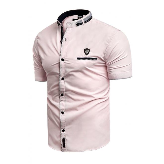 Pánska košeľa s krátkym rukávom v ružovej farbe