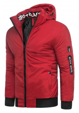 Pánska zimná bunda s odopínacou kapucňou v červenej farbe