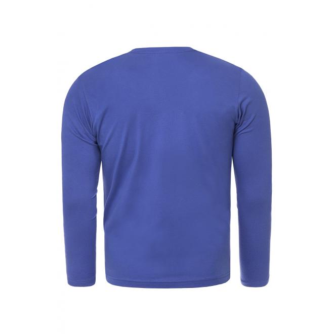 Pánske klasické tričko s dlhým rukávom v modrej farbe